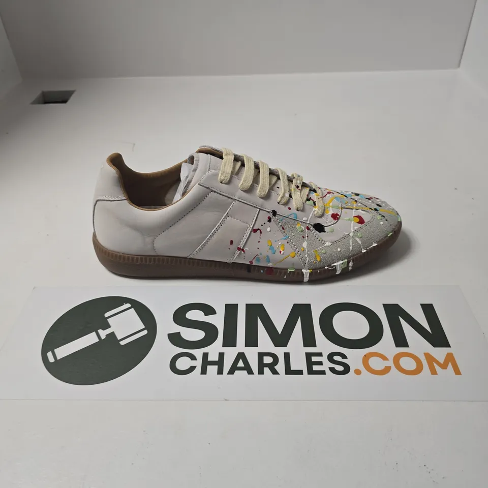 UNBOXED PAIR OF MAISON MARGIELA REPLICA PAINT SPLATTER SNEAKERS IN WHITE MULTI - SIZE 46