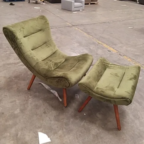 VELVET KATIA ACCENT CHAIR WITH FOOTSTOOL - SAGE GREEN (2 PARTS)