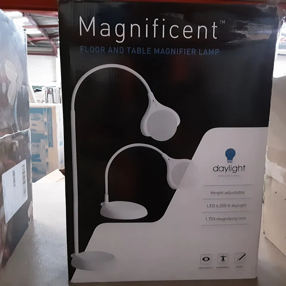 BOXED MAGNIFICENT  FLOOR AND TABLE MAGNIFIER LAMP 1.75X MAGNIFYING LENS 