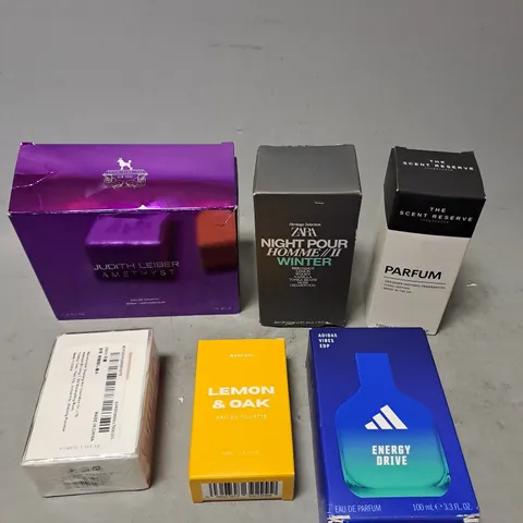 APPROXIMATELY 6 ASSORTED BOXED FRAGRANCES TO INCLUDE - ZARA NIGHT POUR HOMME - ADIDAS ENERGY DRIVE - MANCAVE LEMON & OAK - ETC