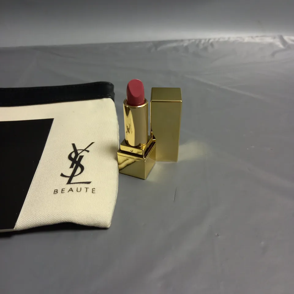 YVES SAINT LAURENT BEAUTE COSMETICS BAG WITH A TRAVEL SIZE LIPSTICK