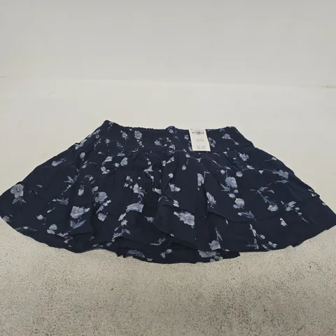 HOLLISTER WOMEN'S FLORAL PRINT SKIRT – NAVY, ELASTICATED WAIST, SIZE X SMALL