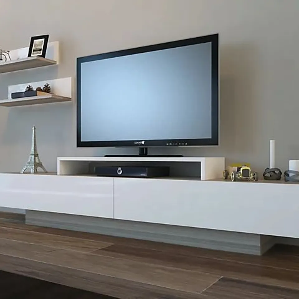 BOXED PRITTS TV STAND FOR TVS UP TO 80" COLOUR: CORDOBA WHITE (1 BOX)