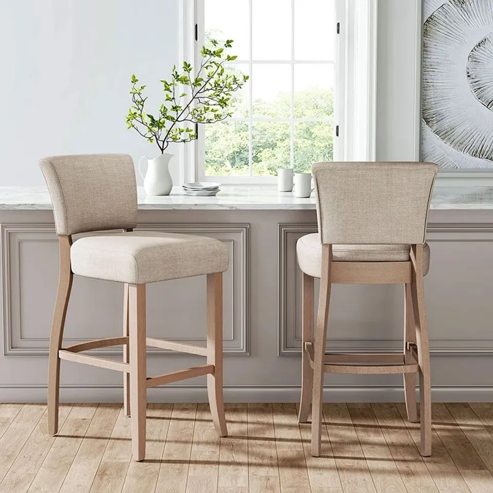 BOXED PAIR OF SOUKUP 74CM BAR CHAIRS - BEIGE (1 BOX)