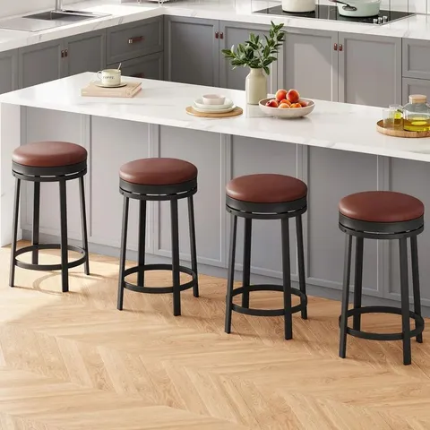 BOXED GARVEE 24'' SWIVEL BAR STOOLS SET OF 4 WITH FOOTREST - BRIWN