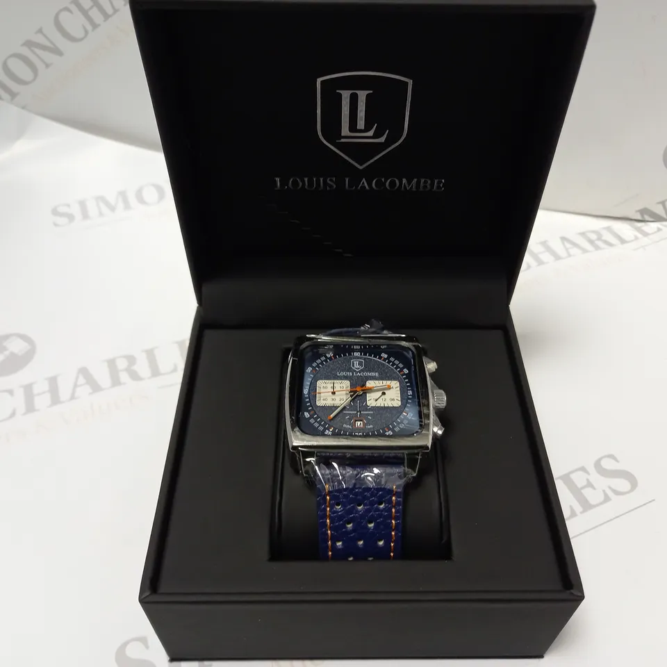 MENS LOUIS LACOMBE WATCH – SQUARE DIAL WITH WHITE SUB DIALS – LEATHER STRAP – 3ATM – HAND ASSEMBLED