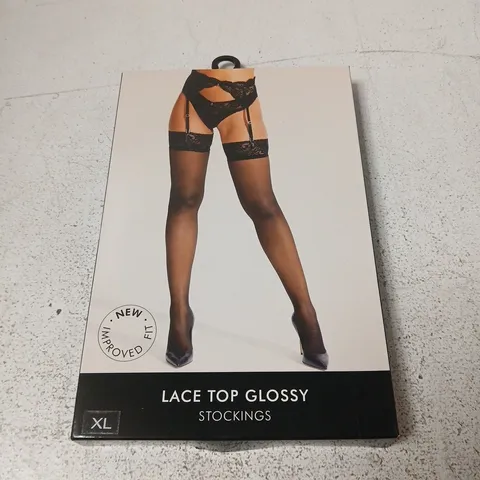 ANN SUMMERS LACE TOP GLOSSY STOCKINGS β BLACK, XL