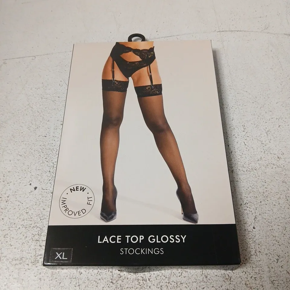 ANN SUMMERS LACE TOP GLOSSY STOCKINGS – BLACK, XL