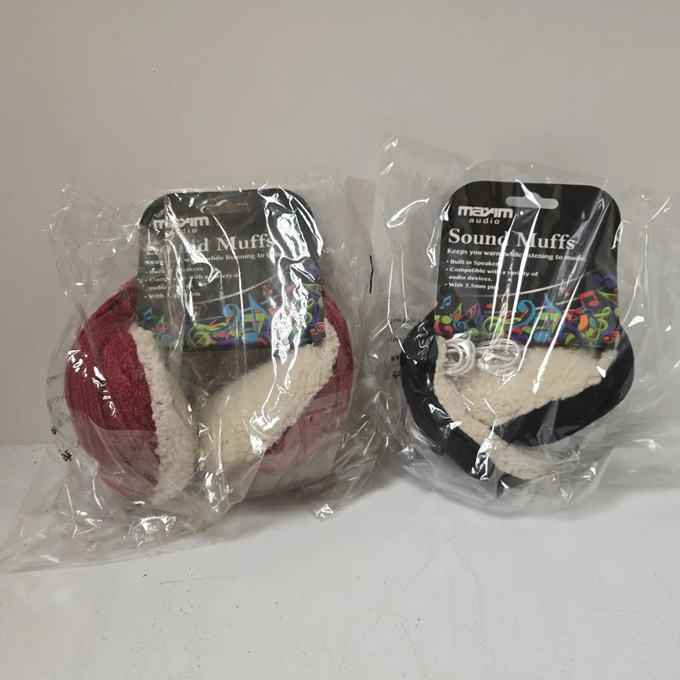 APPROXIMATELY 12 MAXIM AUDIO SOUND MUFFS IN BLACK/RED