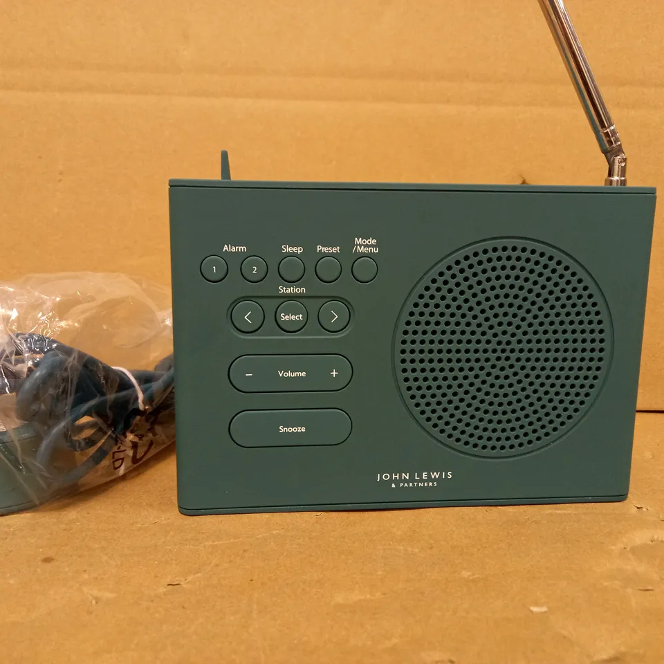 JOHN LEWIS ANYDAY DAB+/FM DIGITAL ALARM CLOCK RADIO - DARK SAGE GREEN