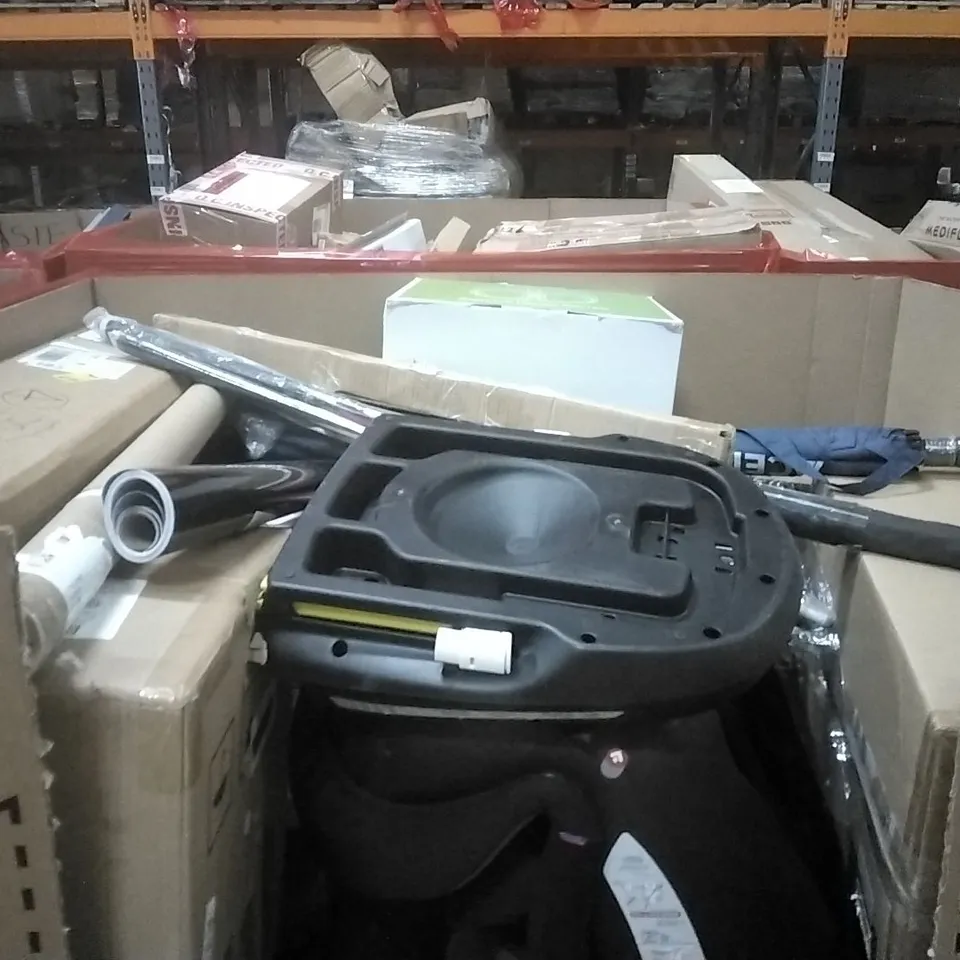 PALLET OF HOUSEHOLD ITEMS TO INCLUDE BABY BOTTLE WASHER,CAR SEAT,MULTIFUNCTIONAL STEAM FLOOR WASHER AND OTHER ASSORTED ITEMS...