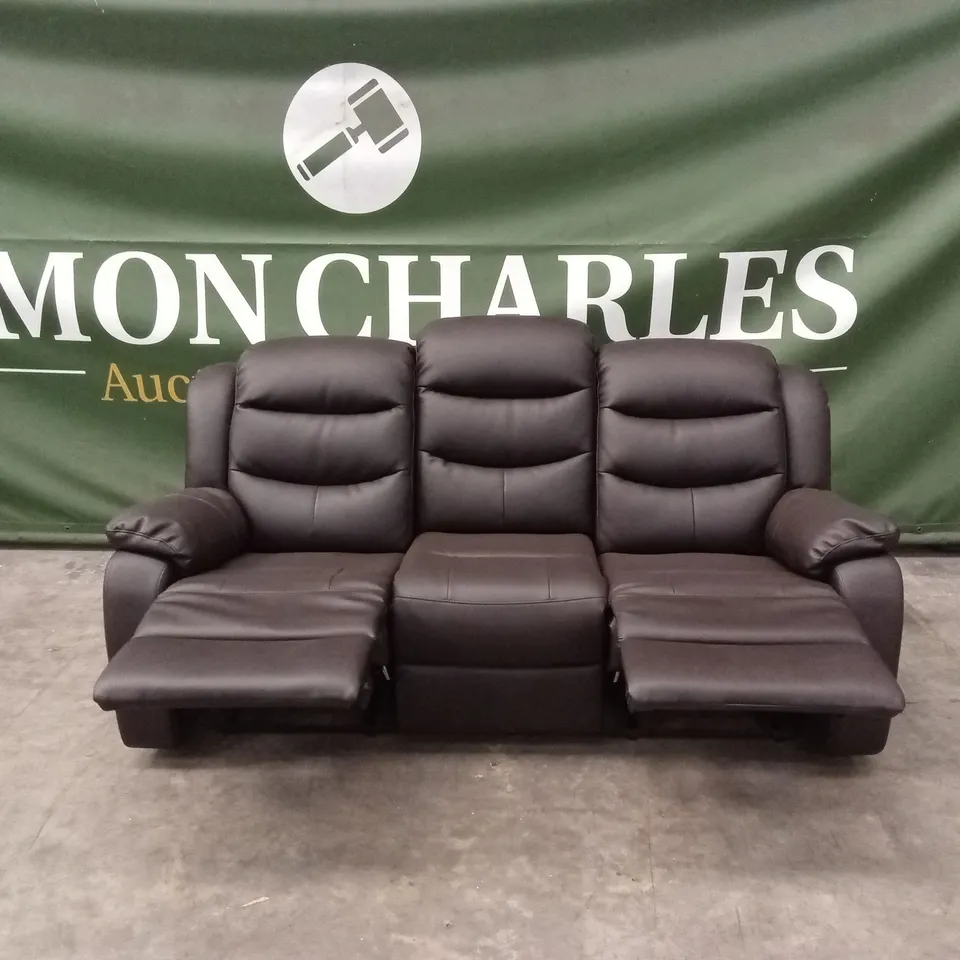 ROTHBURY LUXURY FAUX LEATHER HIGH BACK 3 SEATER MANUAL RECLINER SOFA - CHOCOLATE RRP £729