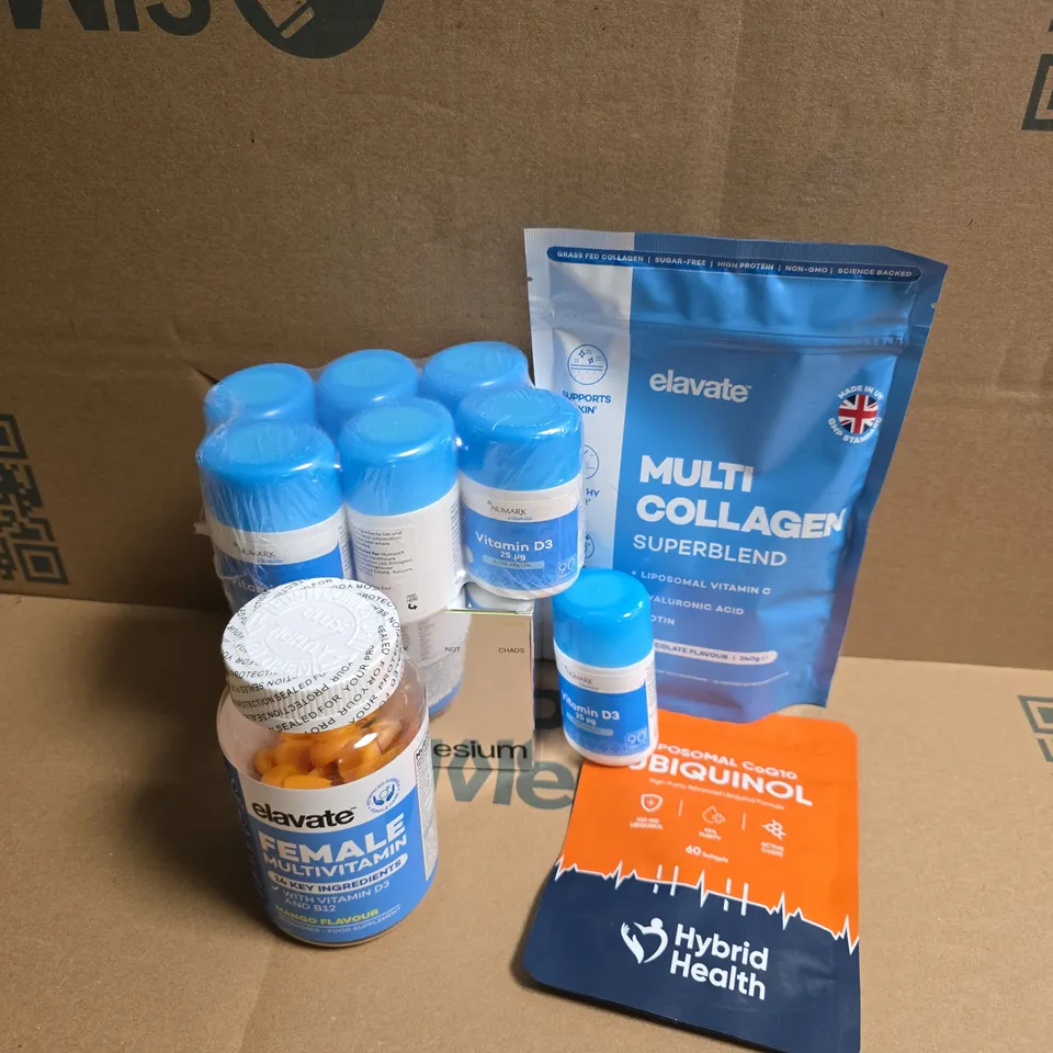 APPROXIMATELY 12 ASSORTED VITAMIN/HEALTH AID PRODUCTS TO INCLUDE MULTI COLLAGEN SUPERBLEND, ELAVATE FEMALE MULTIVITAMIN, ITSMAGNESIUM FOCUS CLOUDY LEMONADE , ETC - COLLECTION ONLY