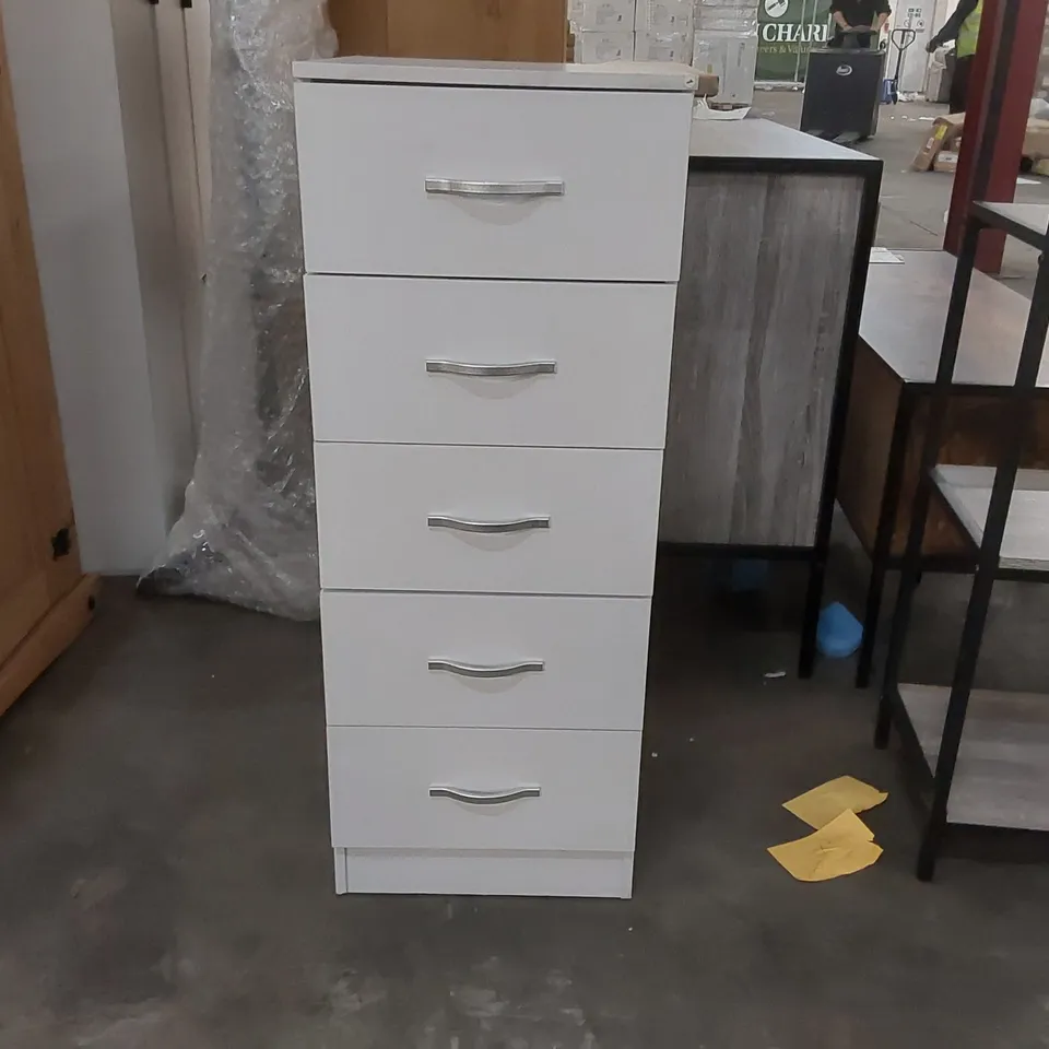 WOODEN 5 DRAWER CHEST - WHITE
