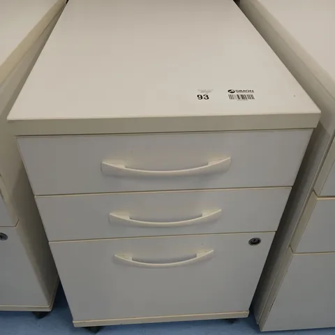 THREE PORTABLE THREE DRAWER OFFICE CHEST OF DRAWERS
