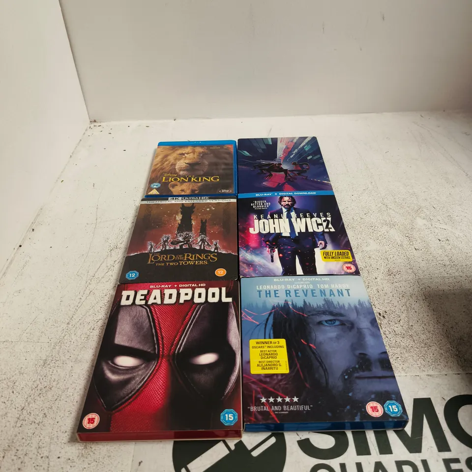 SIX BLU-RAY FILMS – ASSORTED TITLES INCLUDING DEADPOOL AND THE LION KING 