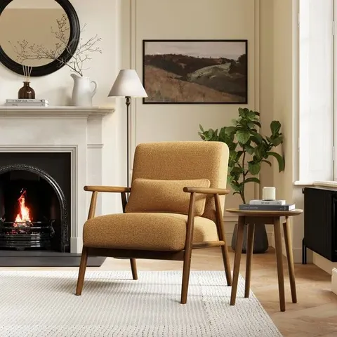 BOXED ALPINE SPINDLE MULTI TONE WEAVE OCCASIONAL CHAIR - ORANGE/DARK WOOD (1 BOX)