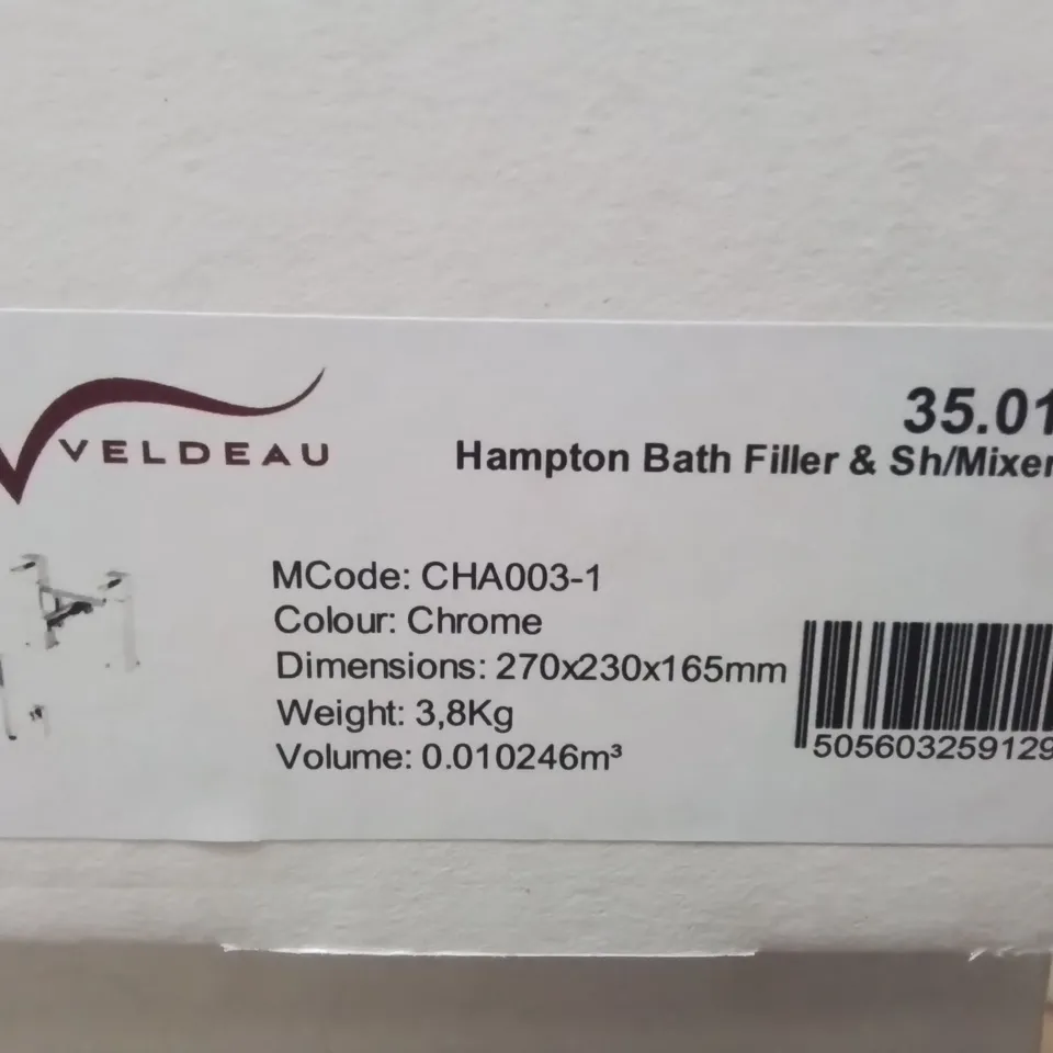 BOXED VELDEAU HAMPTON BATH FILLER AND SHOWER MIXER SET IN CHROME - 270X240X165MM