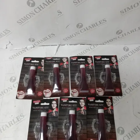 BOX OF APPROX 7 VAMPIRE FAKE BLOOD AND TEETH KIT.