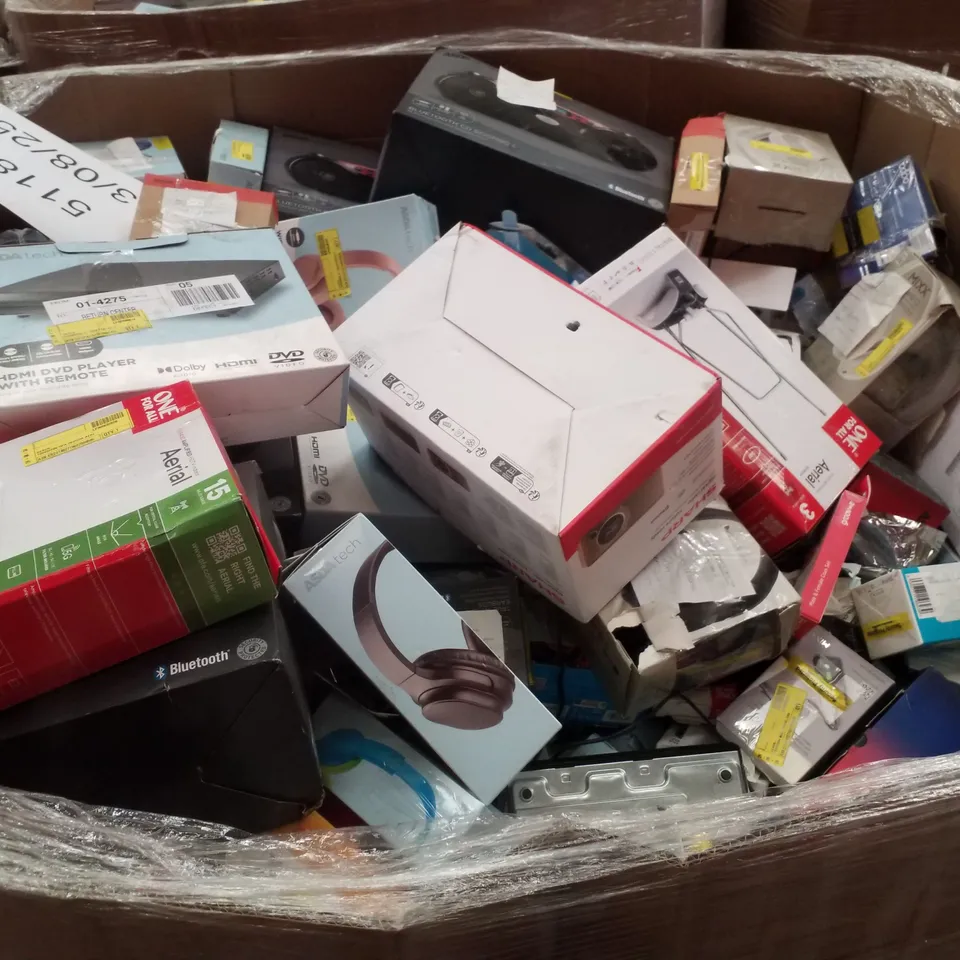 PALLET CONTAINING ASSORTED ELECTRICAL RETURNS INCLUDING HP DESKJET 2810E PRINTER, PARTY SPEAKER SYSTEM, GAMING KEYBOARD, AERIAL, WIRELESS HEADPHONES & LANDLINE PHONE