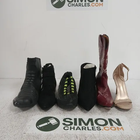 BOX OF APPROXIMATELY 15 ASSORTED SINGLE SHOES INCLUDING A DREAM PARIS HIGH HEEL, A RED BOOT AND A JD WILLIAMS HIGH HEEL BOOT