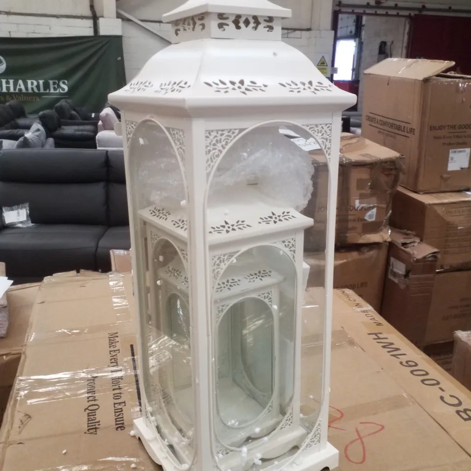 BOXED SET OF 3 WHITE CANDLE LANTERNS 
