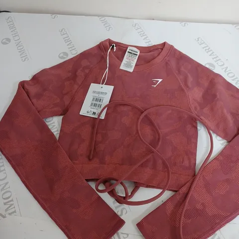 GYMSHARK CAMO LONG SLEEVE TOP SIZE XS 