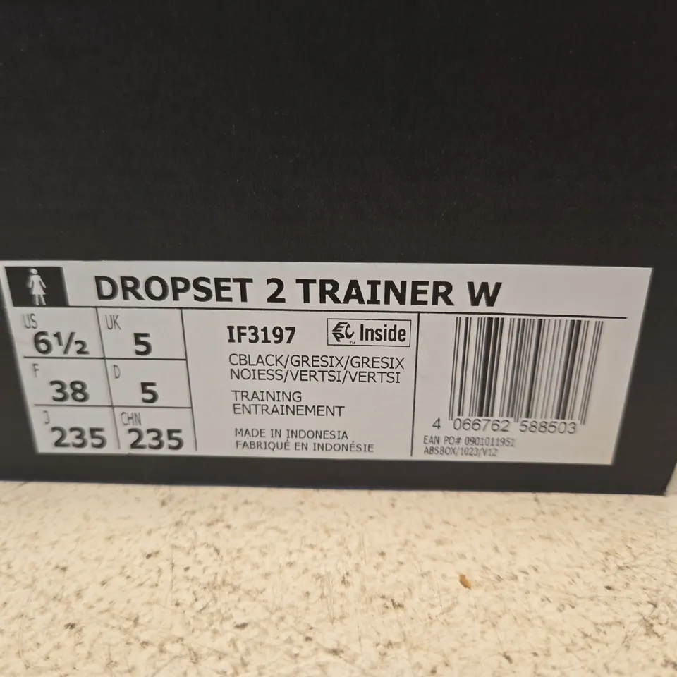 BOXED PAIR OF ADIDAS DROPSET 2 TRAINER W – WOMEN’S BLACK, UK 5