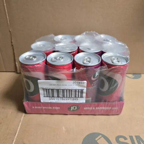 APPROXIMATELY 11 J2O FRUIT JUICE, APPLE AND RASPBERRY, 250ML CANS