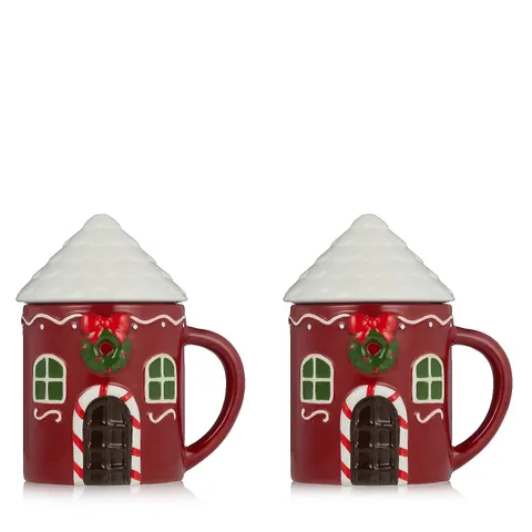 FESTIVE SET OF 2 CHRISTMAS MUGS WITH LID