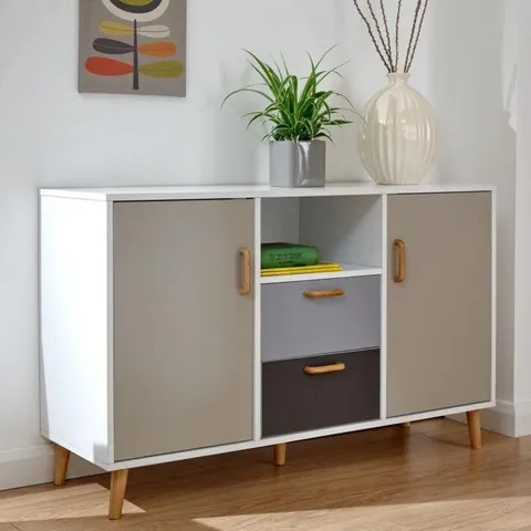 BOXED BRAND NEW DELTA LARGE SIDEBOARD - WHITE/GREY (2 BOXES)