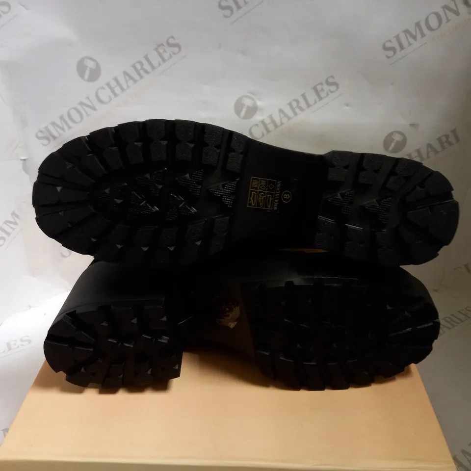 KOI VEGAN BLACK ASTRO STAR AND MOON CHUNKY BOOTS - SIZE 8