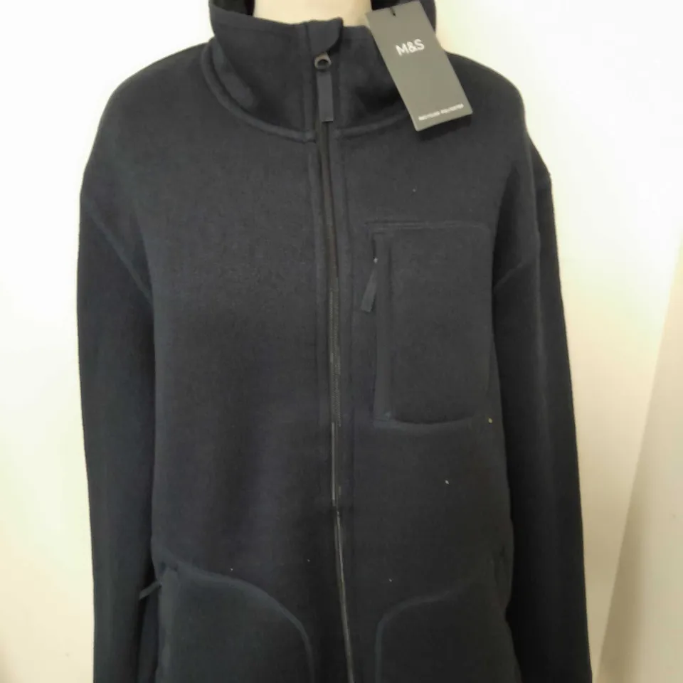 M&S ZIP THROUGH FLEECE IN NAVY - XL