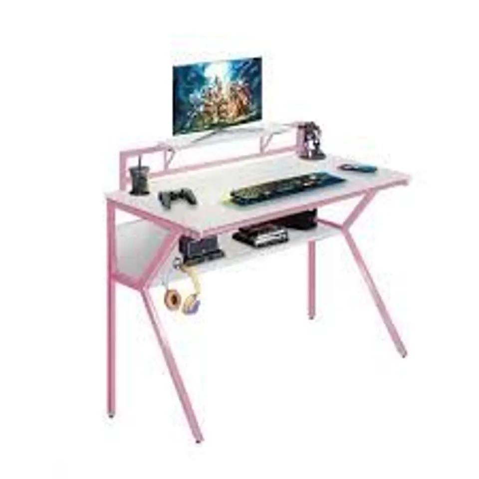 BOXED NEO ERGONOMIC 2 TIER GAMING COMPUTER OFFICE DESK - PINK (1 BOX)