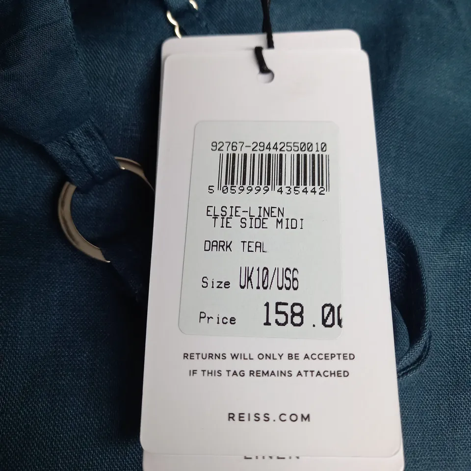 REISS ELSIW LINEN TIE SIDE MIDI DRESS SIZE 10