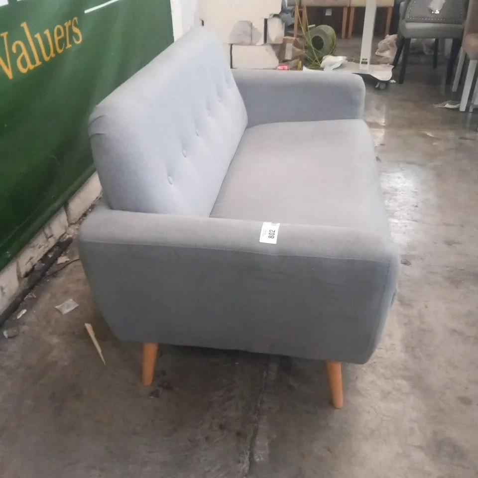 DESIGNER GREY FABRIC TWO SEATER BUTTON BACK SOFA