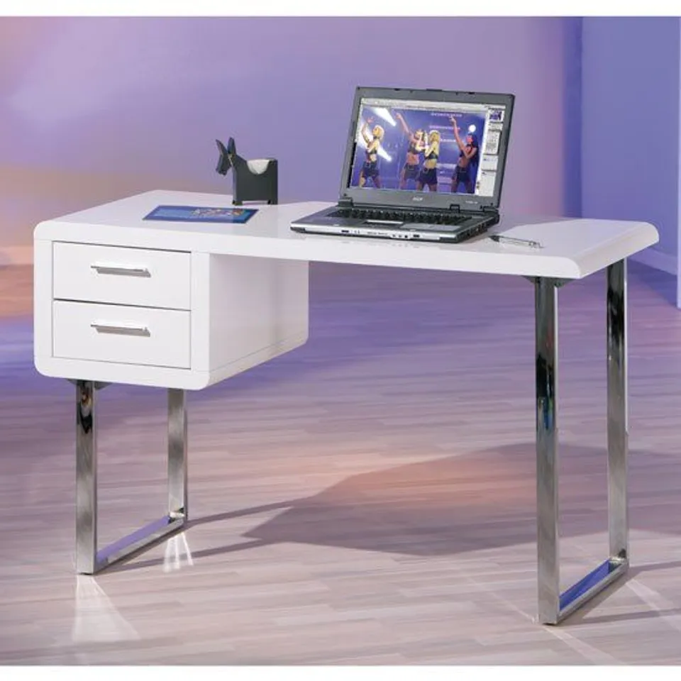 BOXED CARLO WHITE HIGH GLOSS COMPUTER DESK (1 BOX)