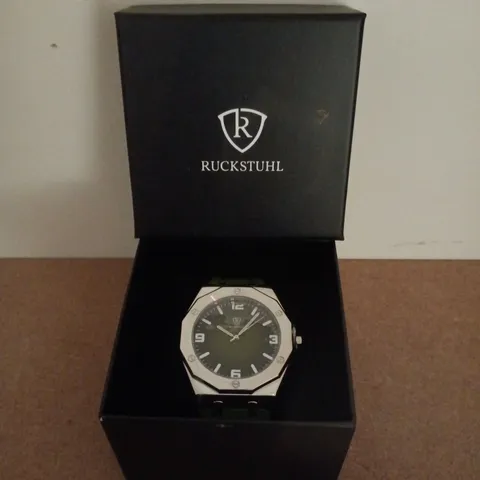 RUCKSTUHL SILVER COLOUR WRISTWATCH WITH GREEN RUBBER STRAP