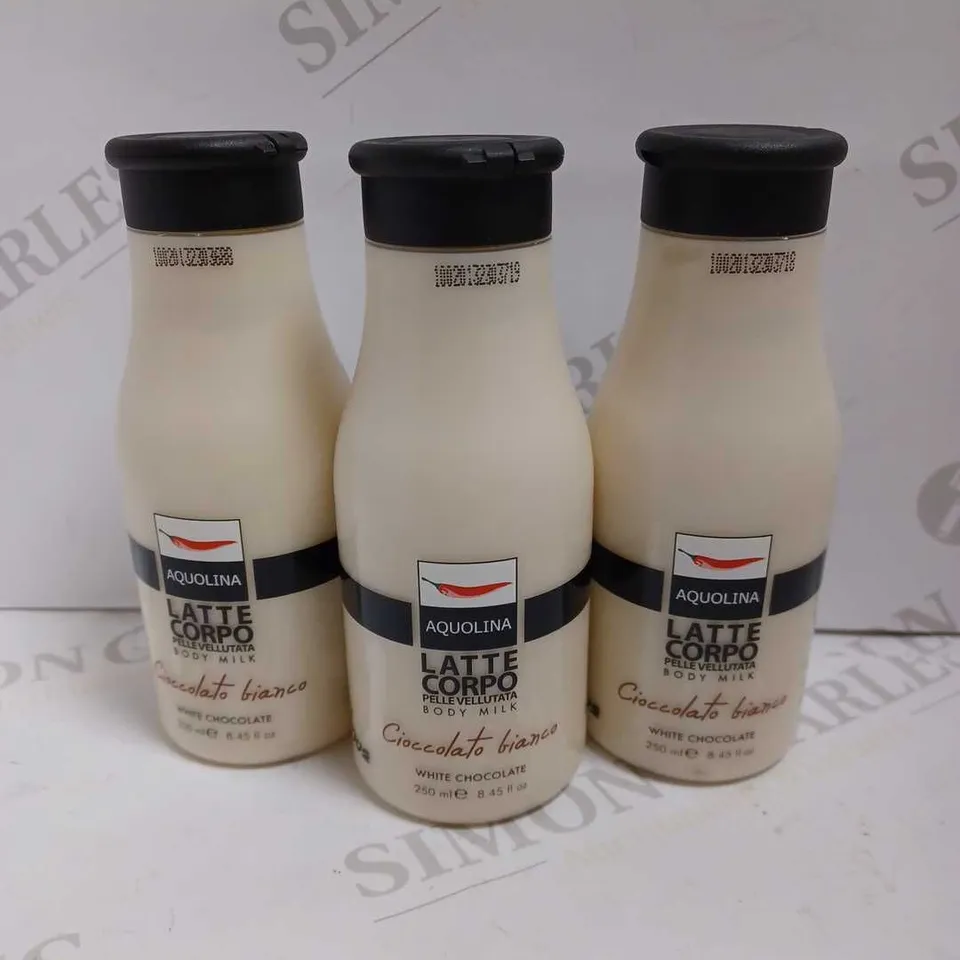 LOT OF APPROX 25 X 250ML AQUOLINA WHITE CHOCOLATE BODY MILK
