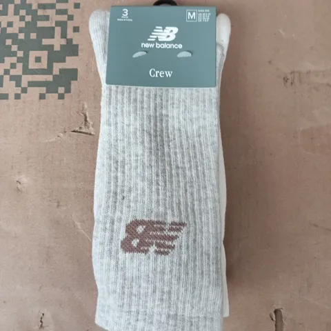 NEW BALANCE 3-PACK CREW SOCKS N ASSORTED COLOURS SIZE MEDIUM