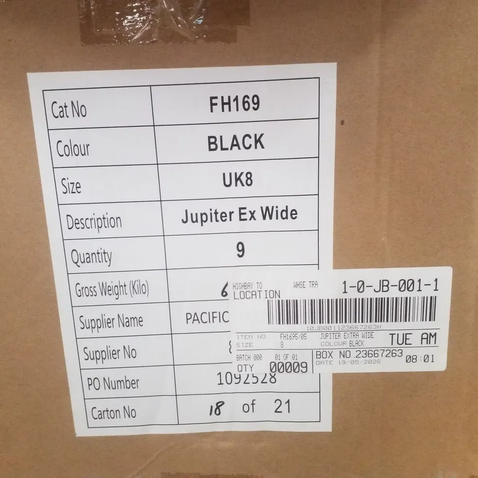 BOX CONTAINING APPROXIMATELY 9 PAIRS OF BRAND NEW SIMPLY BE BLACK JUPITER EXTRA WIDE STRAP-BACK MESH FLATS - SIZE 8
