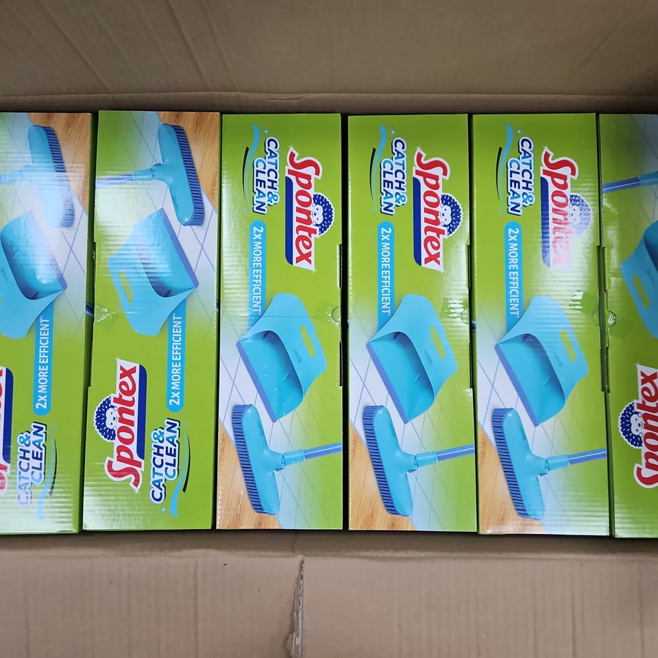 6 BOXED SPONTEX CATCH & CLEAN RUBBER BROOM AND DUSTPAN SETS