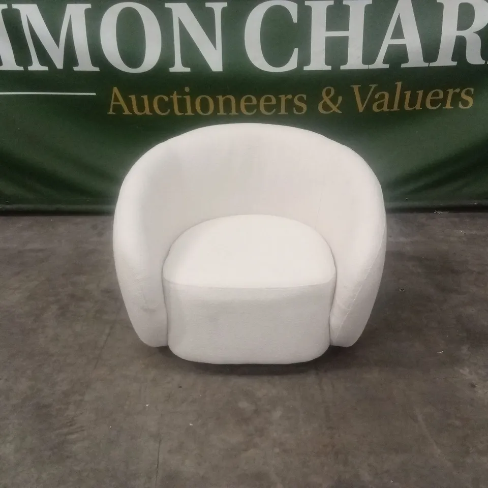 ROUNDI CURVED BOUCLE FABRIC ARMCHAIR - CREAM WHITE
