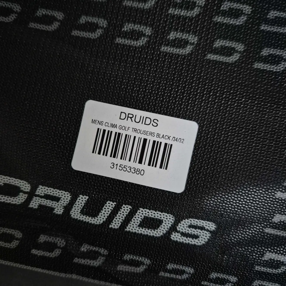BAGGED DRUIDS MENS CLIMA GOLF TROUSERS – BLACK, UK 34/32