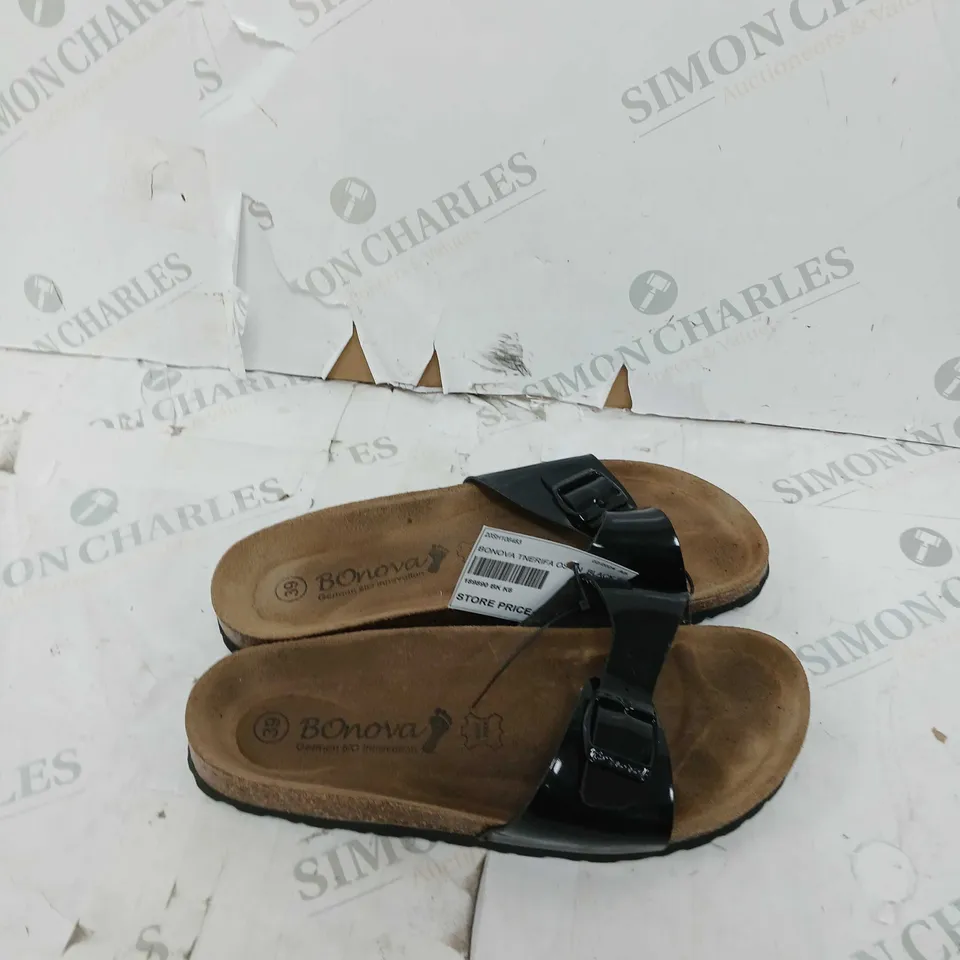  UNBOXED PAIR OF BONOVA TNERIFA OS SN BLACK SANDALS EU SIZE 39