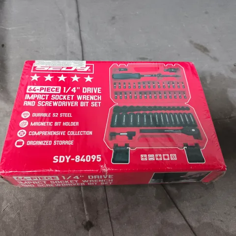 SDY-84095 64-PIECE 1/4" DRIVE IMPACT SOCKET WRENCH & SCREWDRIVER BIT SET