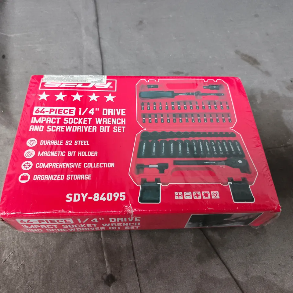 SDY-84095 64-PIECE 1/4" DRIVE IMPACT SOCKET WRENCH & SCREWDRIVER BIT SET