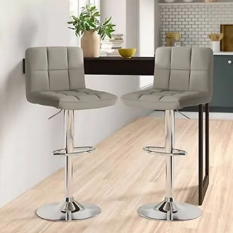 BOXED PAIR OF NEO FAUX LEATHER GREY BAR STOOLS WITH CHROME BASE (1 BOX)
