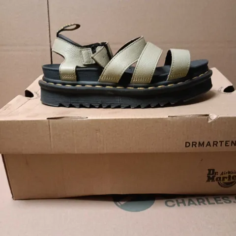 DR. MARTENS SUEDE PLATFORM SANDALS – BEIGE, UK 7 