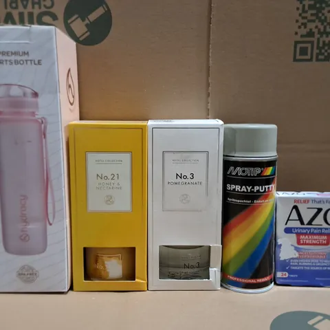 LOT OF APPROXIMATELY 22 ASSORTED ITEMS TO INCLUDE SPRAY PUTTY, SPORTS BOTTLE AND HOME FRAGRANCE ITEMS